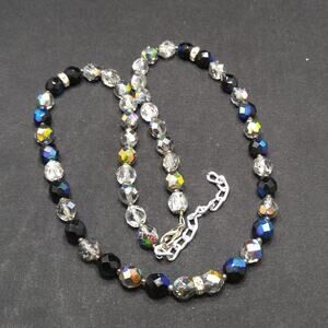 Czech Fire Polished Crystal Bead Necklace, Rhinestone Rondelle Beads, 22 Inches